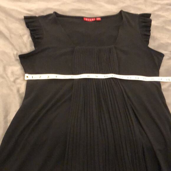 Elle Black Pleated Front Soft Knit Dress Woman Size Large Cap Sleeve Comfy - Picture 8 of 11